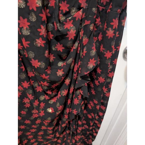 Lane Bryant Surplice Fitted Sz. 28 Black Midi Dress Red Metallic Gold Polka Dot - Picture 5 of 11
